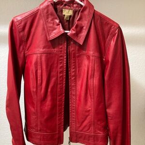 Caslon by Nordstrom Red Leather Jacket with Classic Collar and Structured Design
